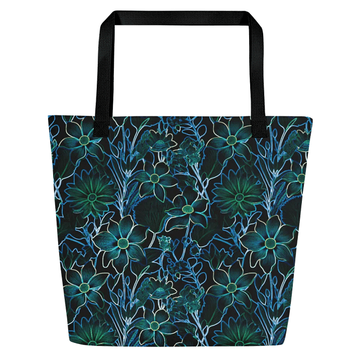 Trippy Floral Teal /All-Over Print Large Tote Bag w/ Pocket by Sublicolor product image (1)