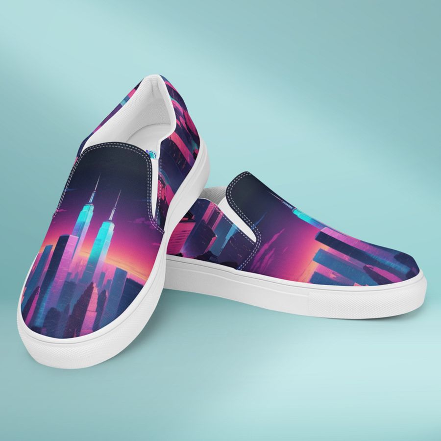 Vaporwave New York City All Over Canvas Slip On Shoes product image (3)