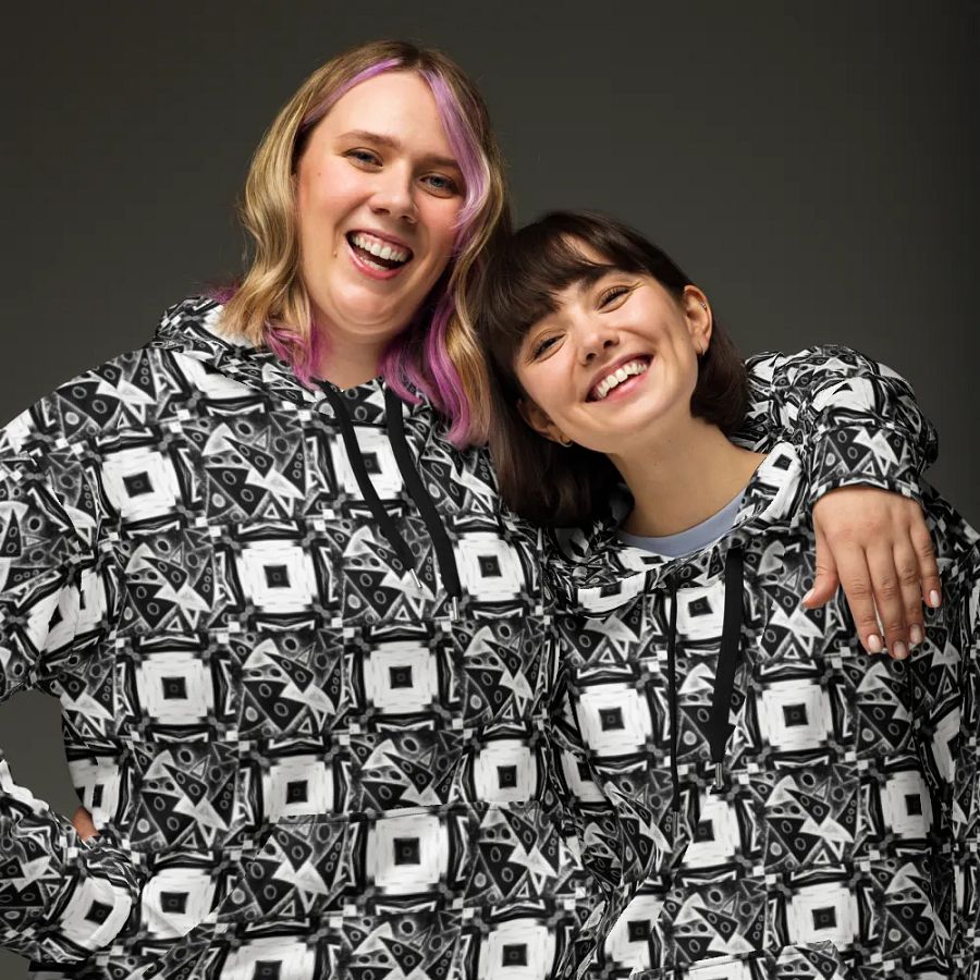 Abstract Black and White Triangles with Squares Unisex Pull Over Hoodie product image (6)