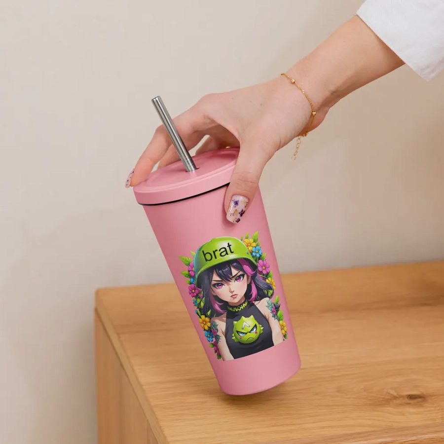 Brat 20 oz Tumbler Cup - Pink - Insulated Tumbler with a Straw v6 product image (6)