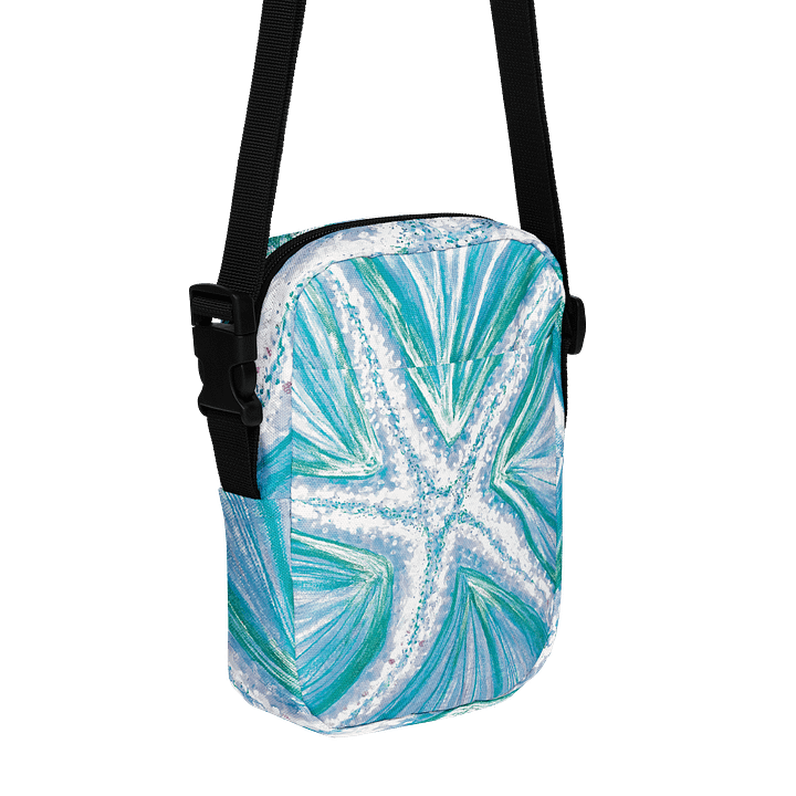 Bright Cyan Starfish | Crossbody Bag | by Monique Faella Designs™ | Coastal Cool Meets Everyday Utility | Sea-Inspired Style in Motion 🌊⭐🎒 product image (1)