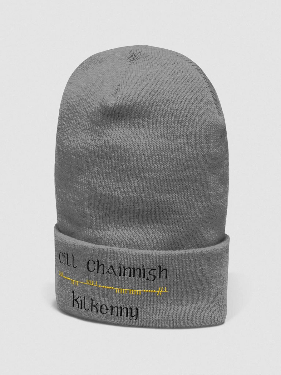 Kilkenny/Cill Chainnigh Scholastic style Ogham, black and amber, embroidered Cuffed Beanie product image (6)