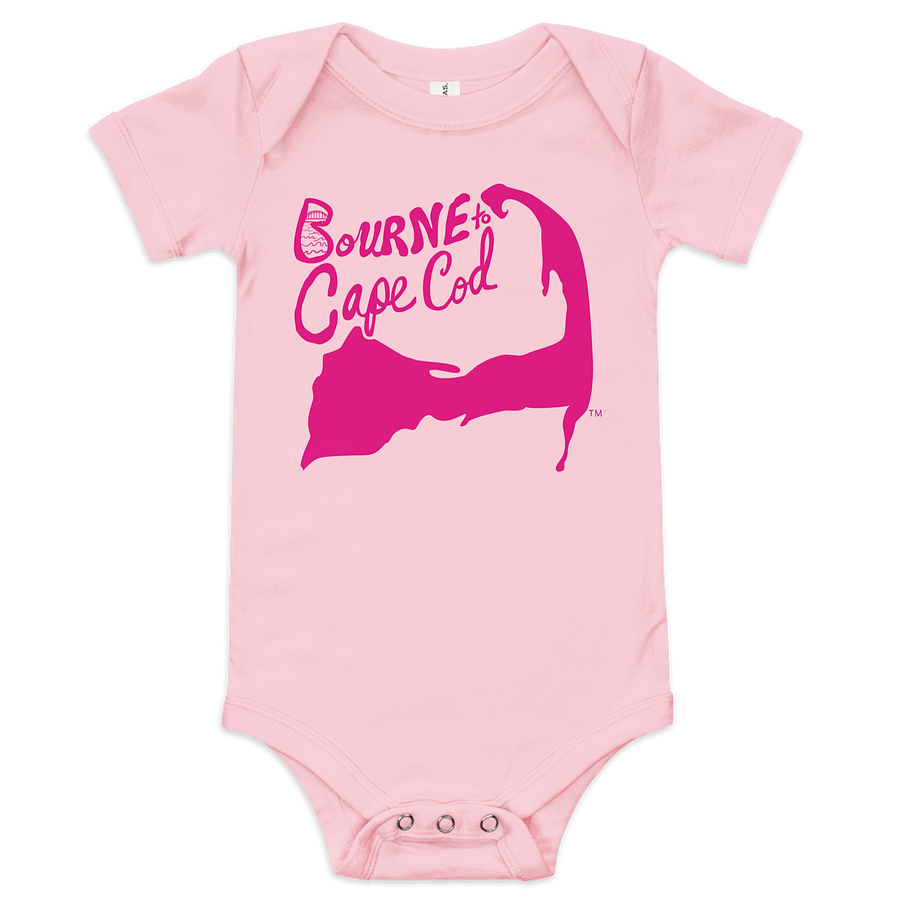 BOURNE to Cape Cod™ | Baby One-Piece with Snaps | BRN.2C.C.™ Logo Back | Ultra-Soft Cotton Bodysuit for Coastal Cuties | Vibrant Pink Logos product image (11)