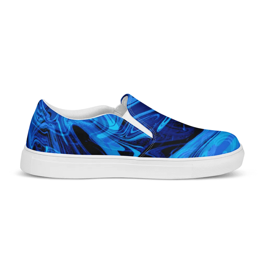 Blue and Black Swirl Pattern Men's Canvas Slip-On Shoes product image (7)