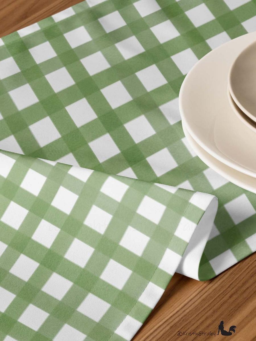 Green Gingham Checker on White Table Runner product image (7)