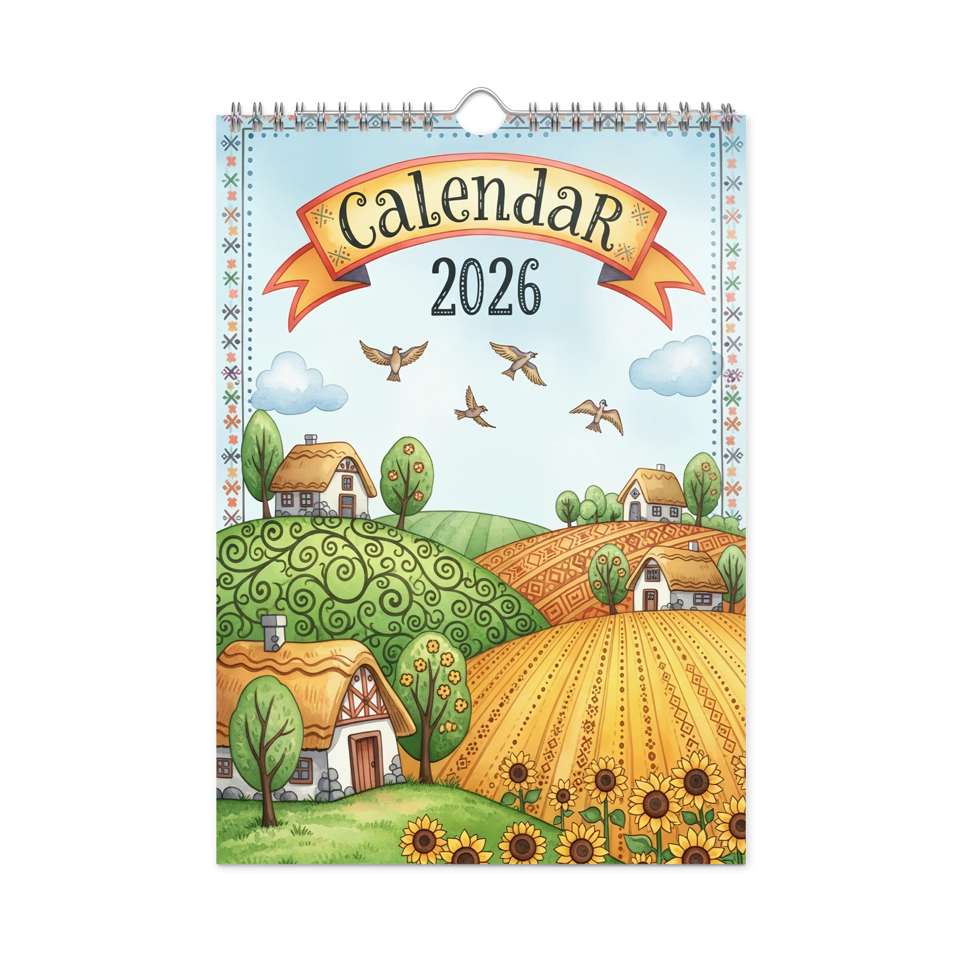 Folk Art Wall Calendar 2026 – Charming Watercolor Countryside Scenes, Seasonal Folk Illustrations & Patterned Art for Every Month product image (3)