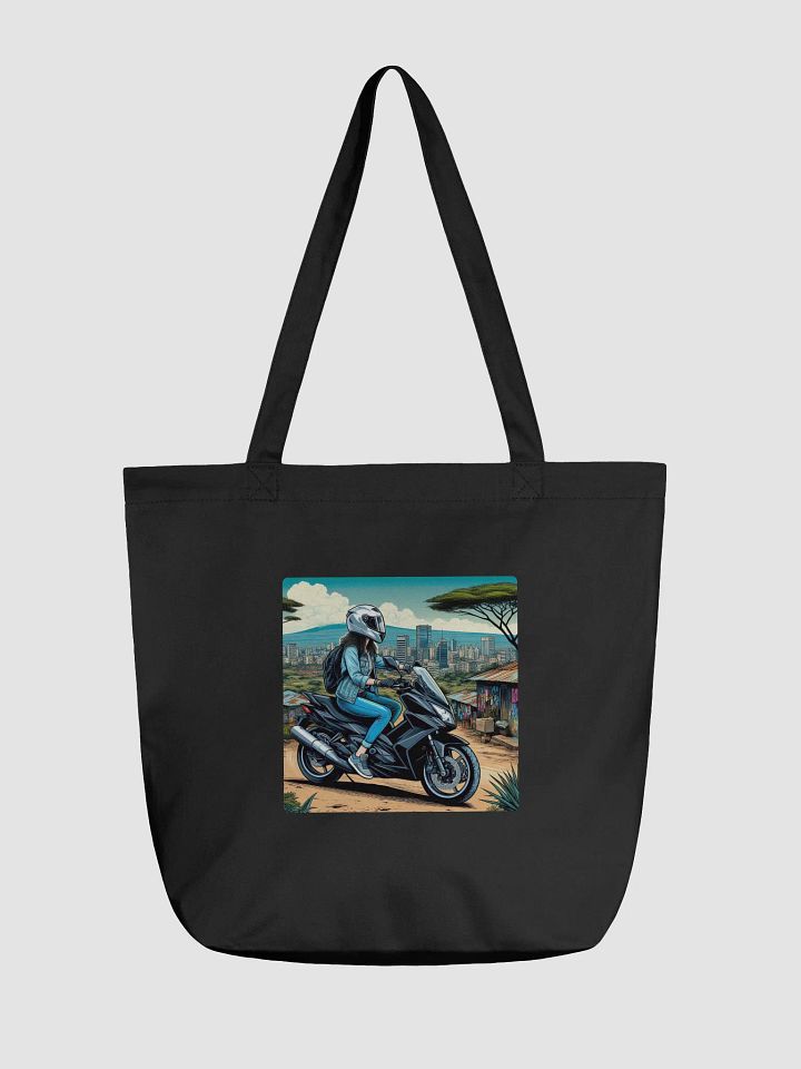 Ride in Style Eco-Friendly Tote Bag | biker girl in Nairobi kenya by AI product image (1)