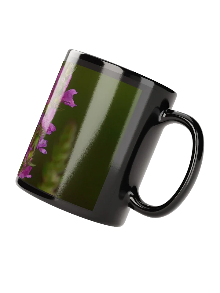 Keramiktasse schwarz - Violette Blüten vor dunklem Hintergrund product image (2)