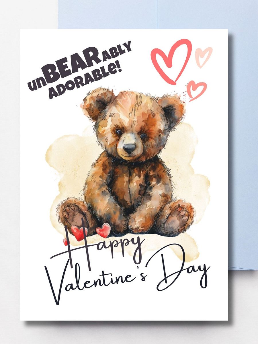 Teddy Bear Printable Valentine’s Card Unbearable Adorable product image (1)