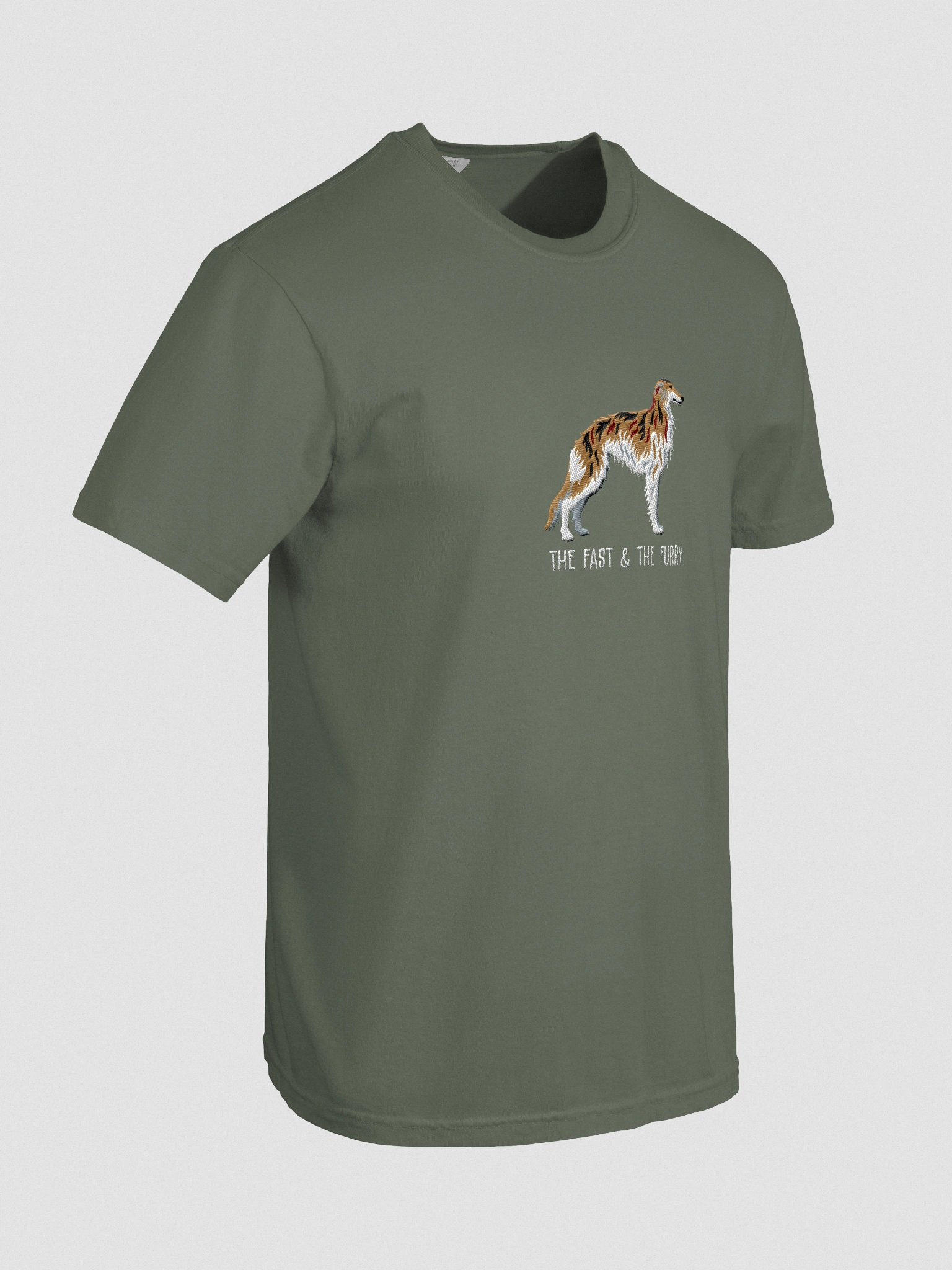 The Fast & The Furry T-Shirt(Embroidered) of a Silken Windhound(Brindle) product image (11)