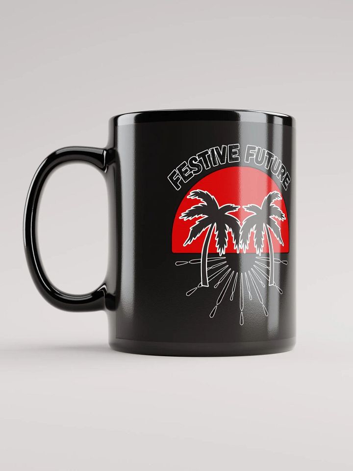 Festive Future - Sunset Beach Scene Black Coffee Mug product image (1)