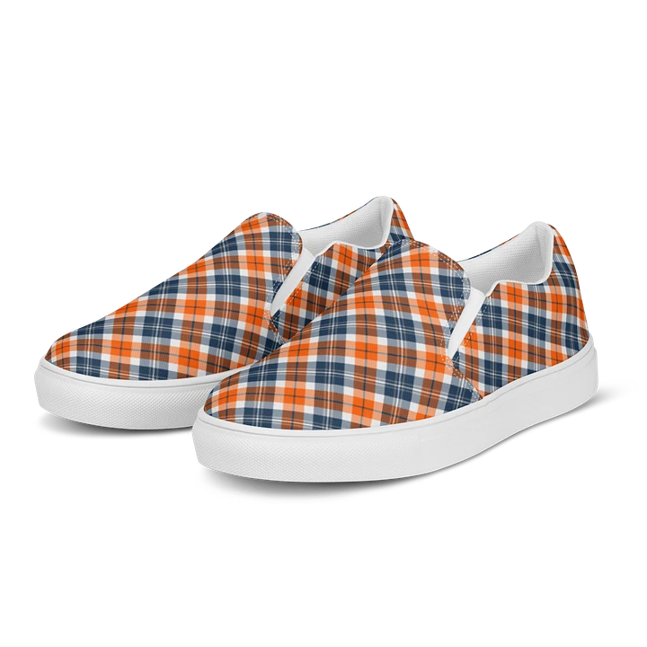 Orange and Blue Sporty Plaid Men's Slip On Shoes product image (2)