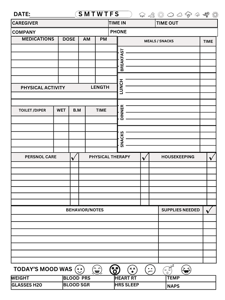 Caregiver Activity and Health Monitoring Log Personalized Caregiver Record Caregiver Care Plan and Daily Log Full Caregiver product image (1)