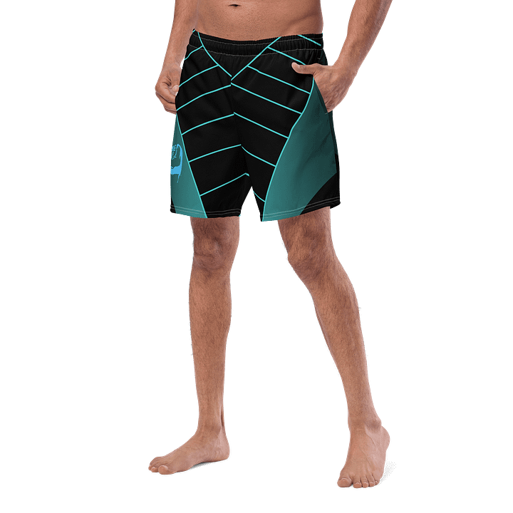 BOURNE to Cape Cod™ | Swim Trunks | Men's UPF 50+ Quick-Dry Coastal Shorts | Deep Sky Blue Logo on Geometric Lines product image (2)