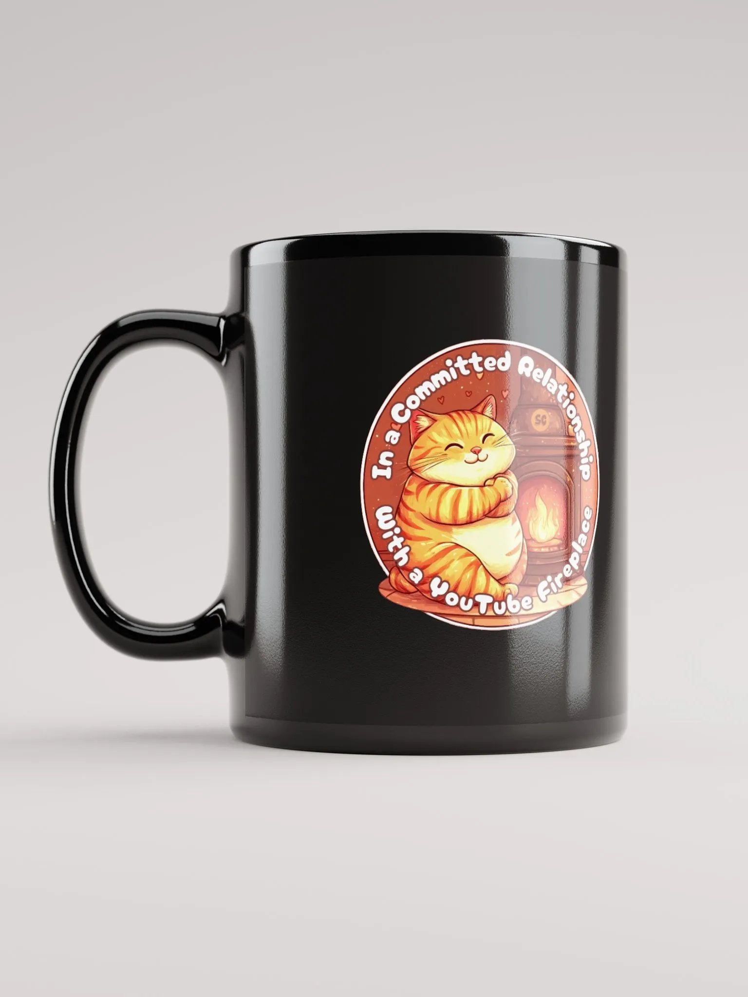 Cozy Cat - In a Committed Relationship with a YouTube Fireplace | Black Glossy Mug product image (11)