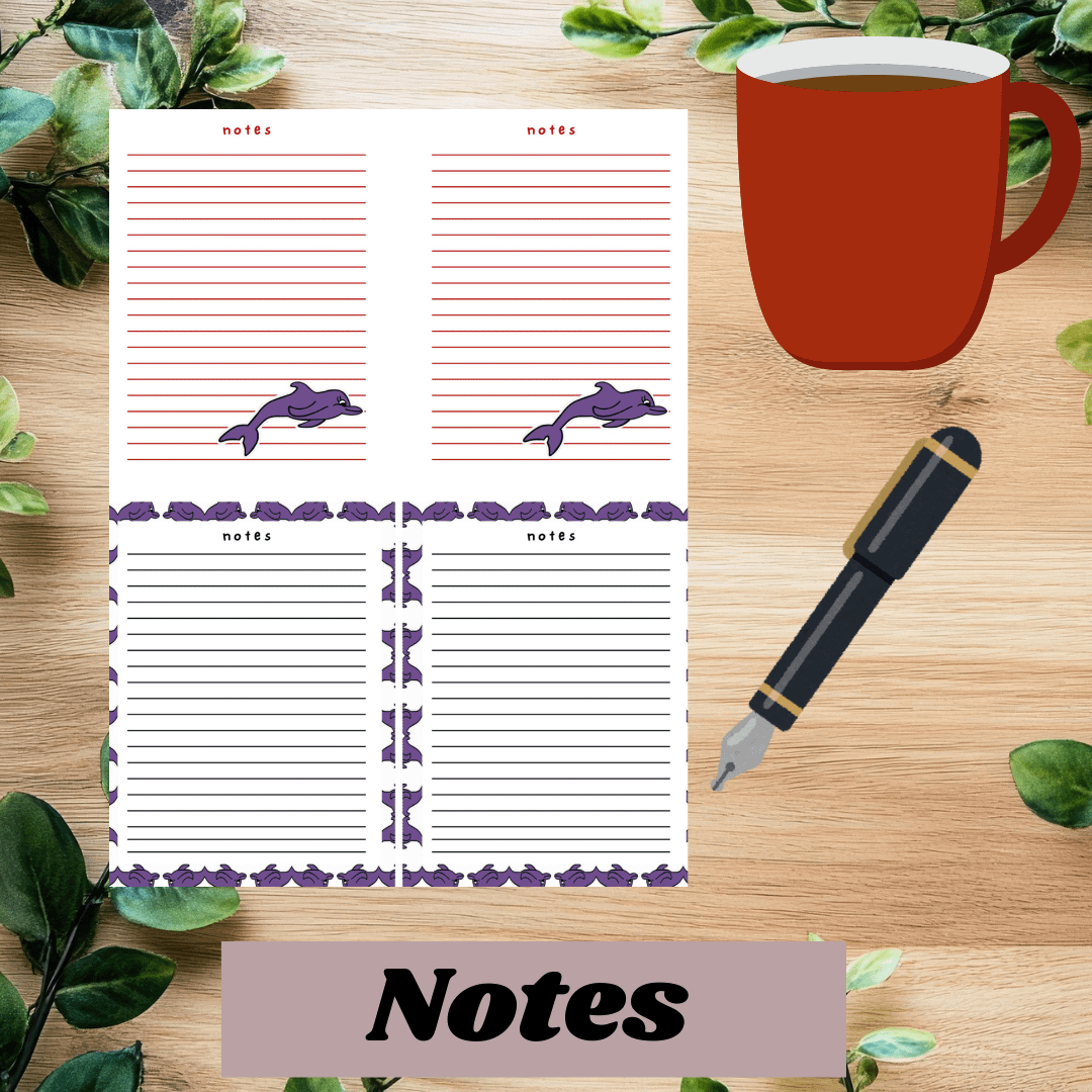 Cute Cartoon Dolphin Themed Printable Stationery Set| Notepad| Daily Schedule| Grocery List| To Do List| Stickersheet| Kawaii Bookmarks product image (5)