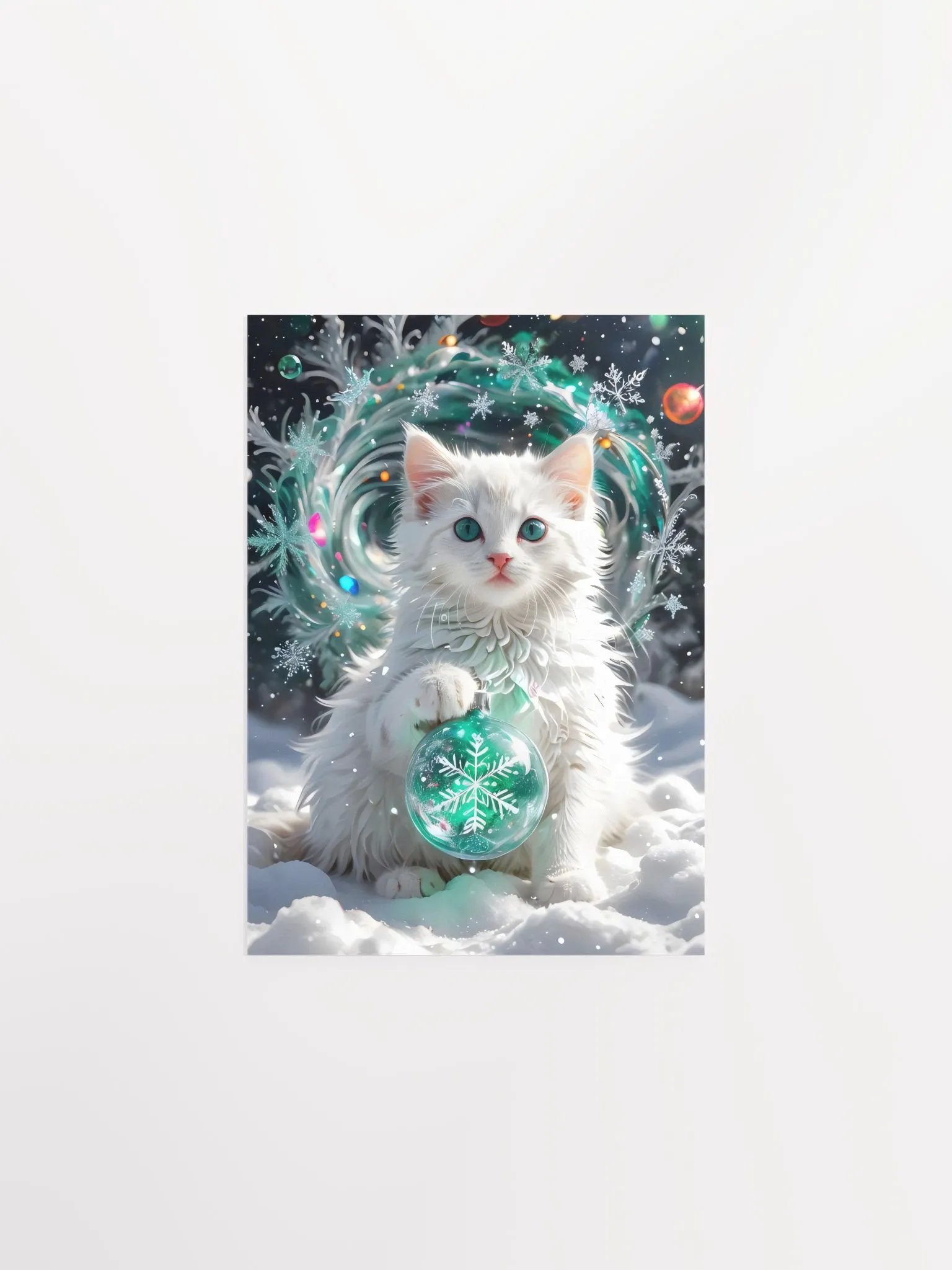 White Kitten with Snowflake Ornament Poster product image (3)