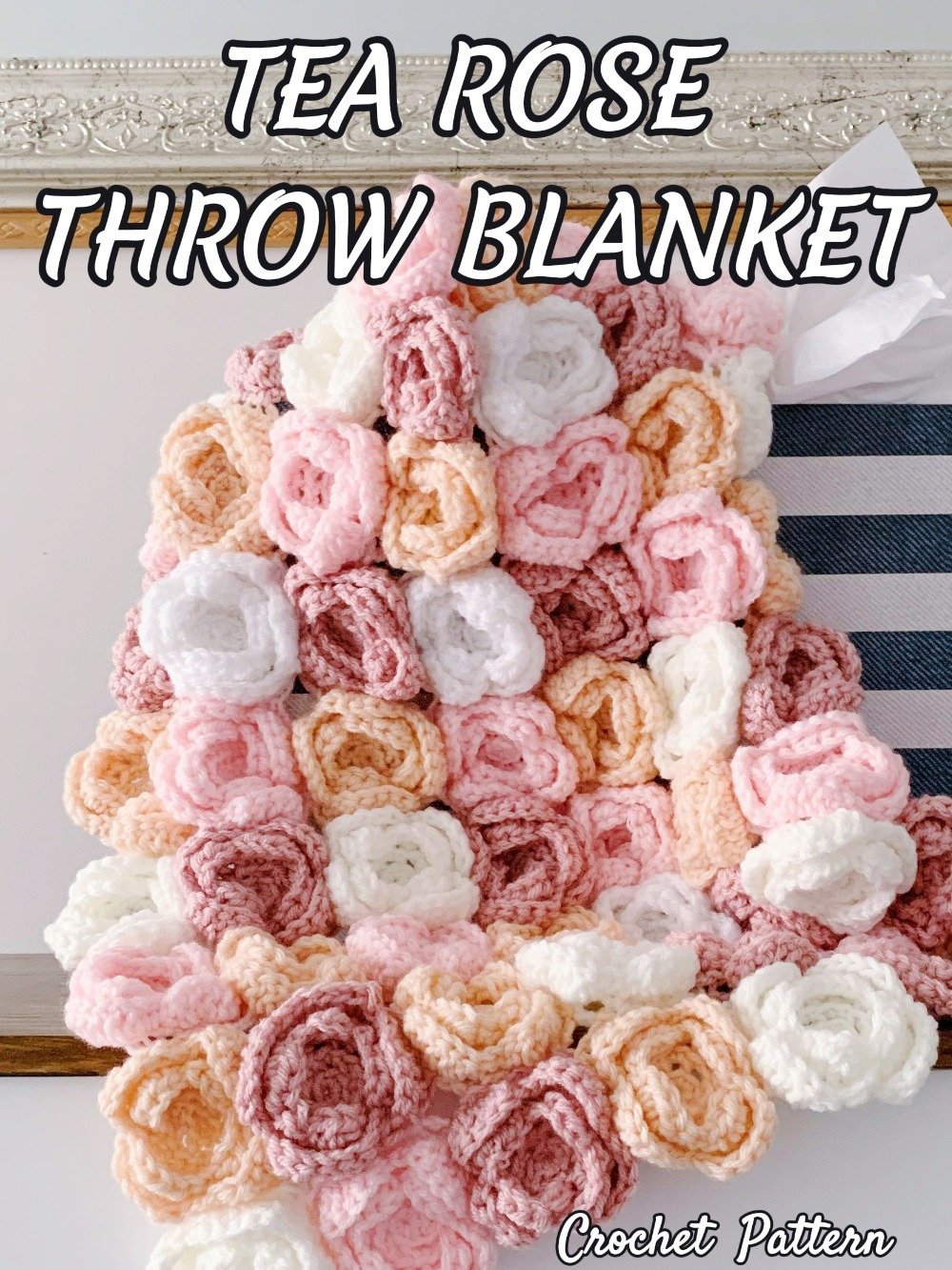 Tea Rose Baby Blanket Crochet Pattern & Video, Tea Rose Throw Blanket Home Decor Accent product image (8)