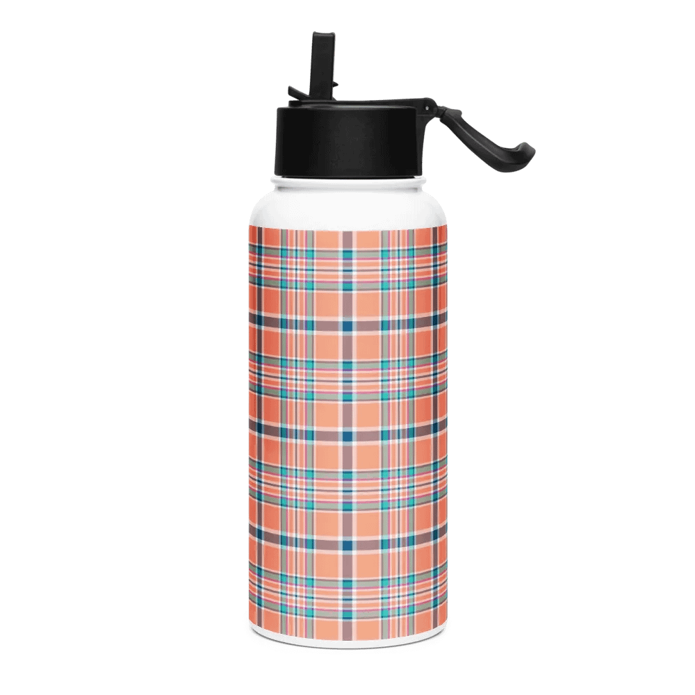 Orange Coral and Blue Plaid Water Bottle product image (2)