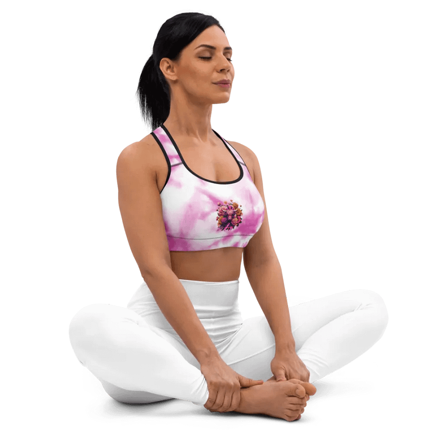 Highland Cow Blooms Breast Cancer Awareness Sports Bra product image (10)