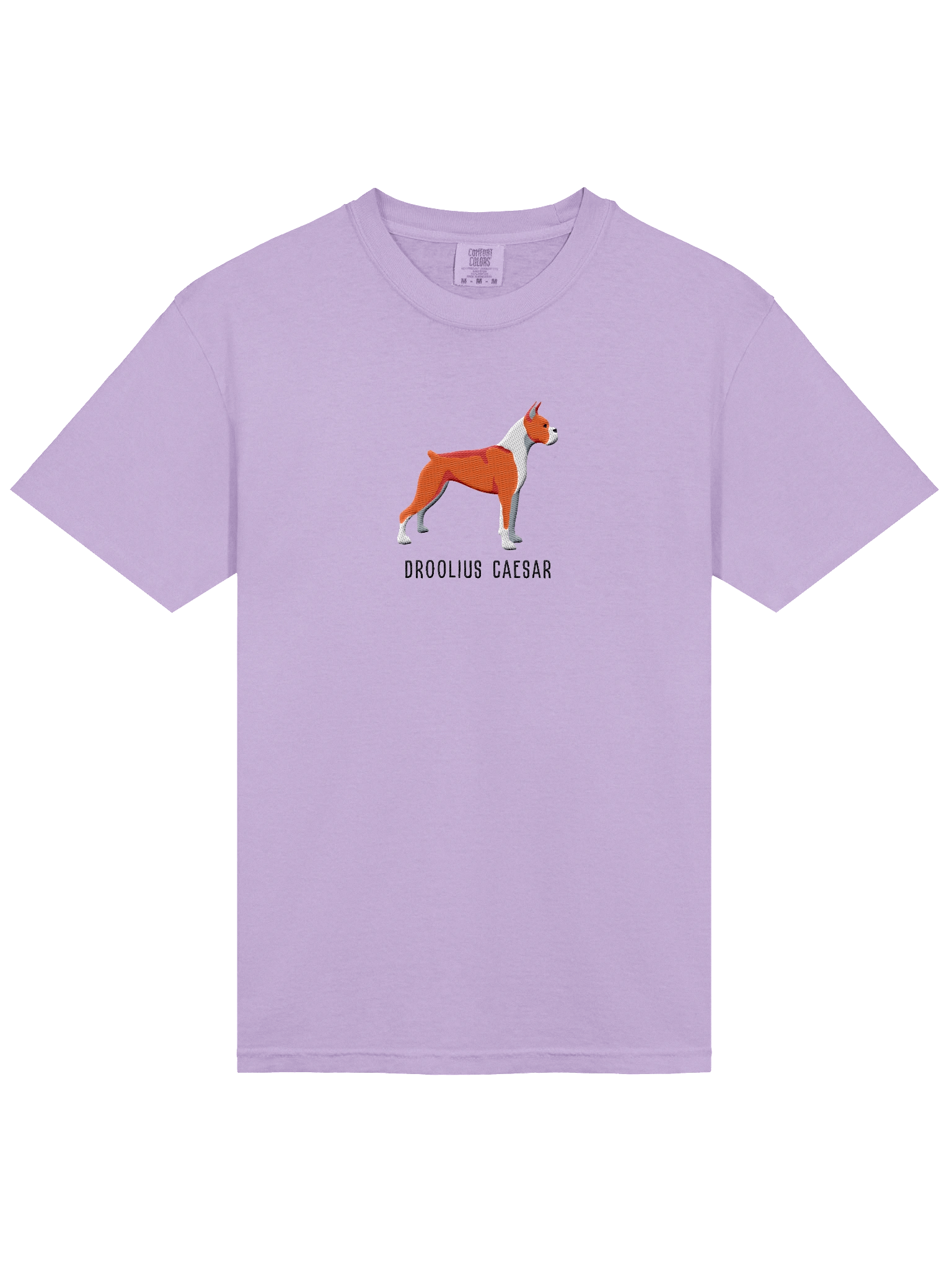 Droolius Caesar T-Shirt(Embroidered) of a Boxer(Red & White, Cropped Ears & Docked Tail) product image (33)