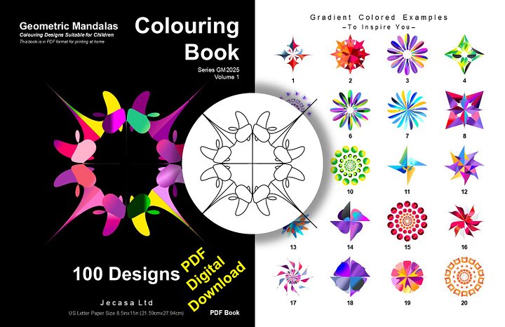 100 Geometric Mandala Coloring Pages | PDF | Digital File | Series GM2025 Vol. 1 product image (1)