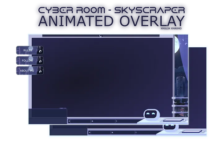 CYBER ROOM - SKYSCRAPER STREAM OVERLAY - PREMADE OVERLAY ANIMTED - NIGHT SKYSCRAPER STREAM OVERLAY - ROBOT STREAM OVERLAY product image (1)