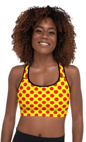 Red Polka Dots on Yellow Padded Sports Bra product image (1)