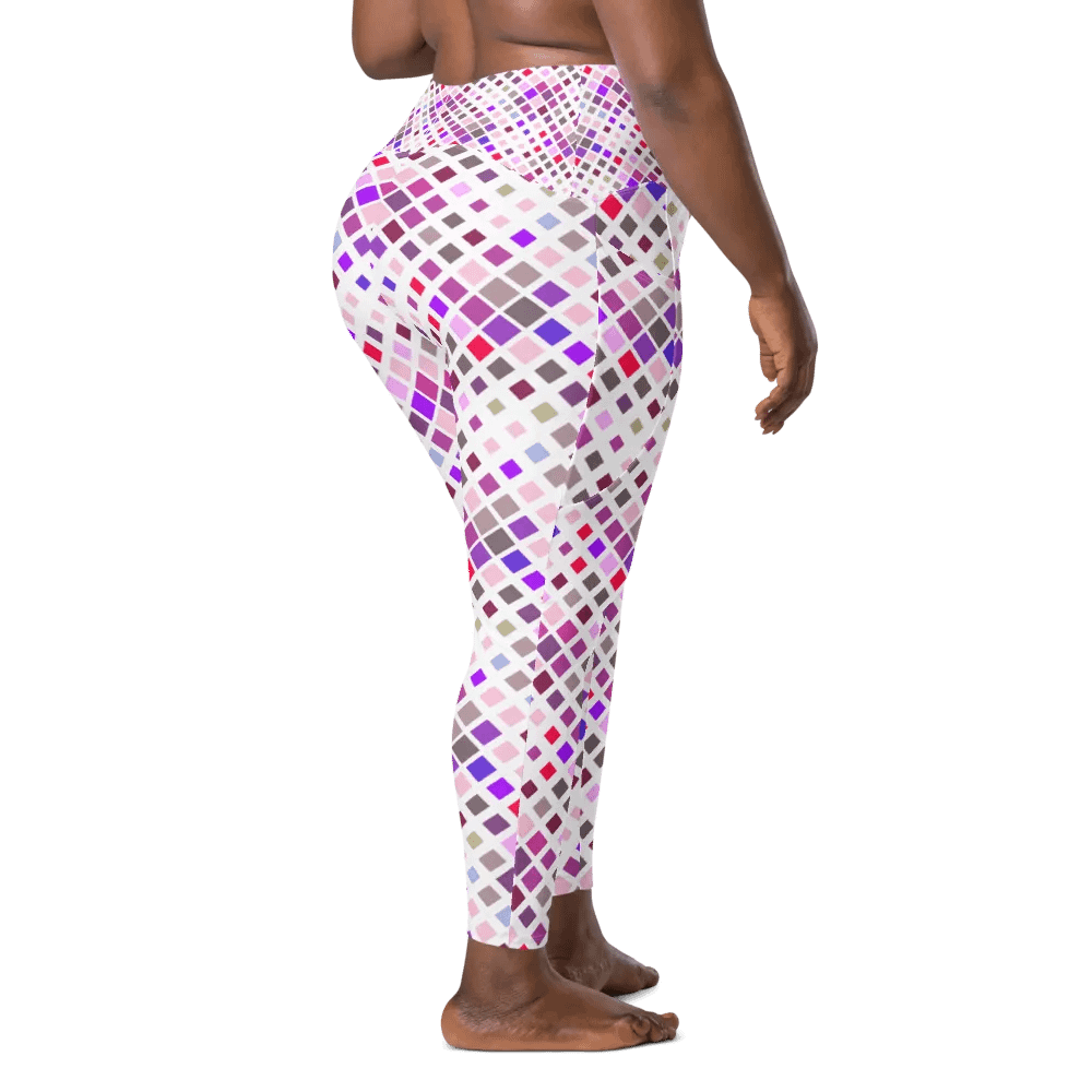 Colorful Square Pattern Design Leggings with Pocket - v11 product image (3)