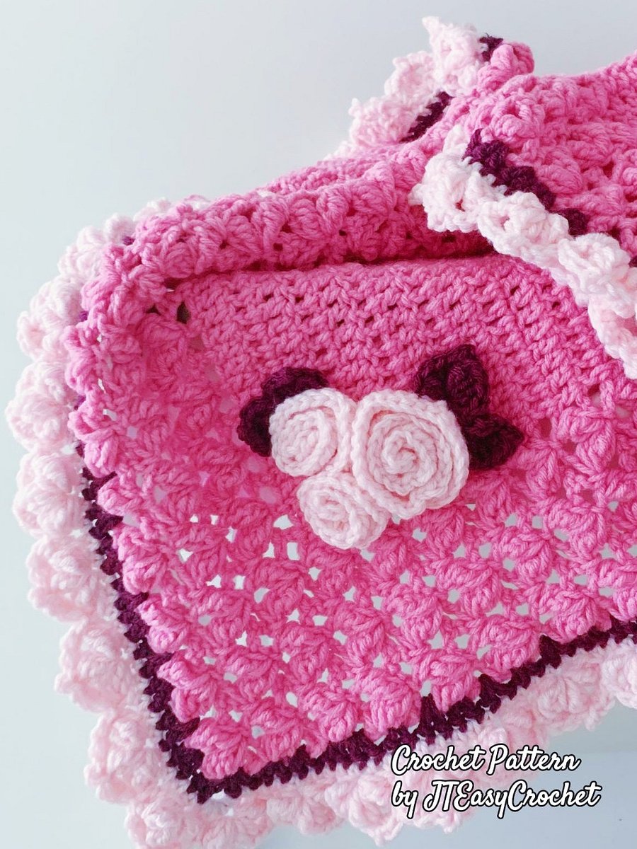 Hearts And Roses Throw Blanket Crochet Pattern with Rose Bouquet Applique product image (4)