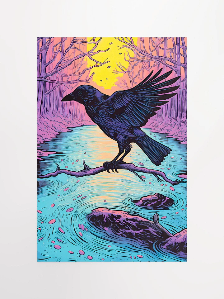 Raven on a Branch Enchanted Forest at Dusk Sunset Matte Poster product image (2)