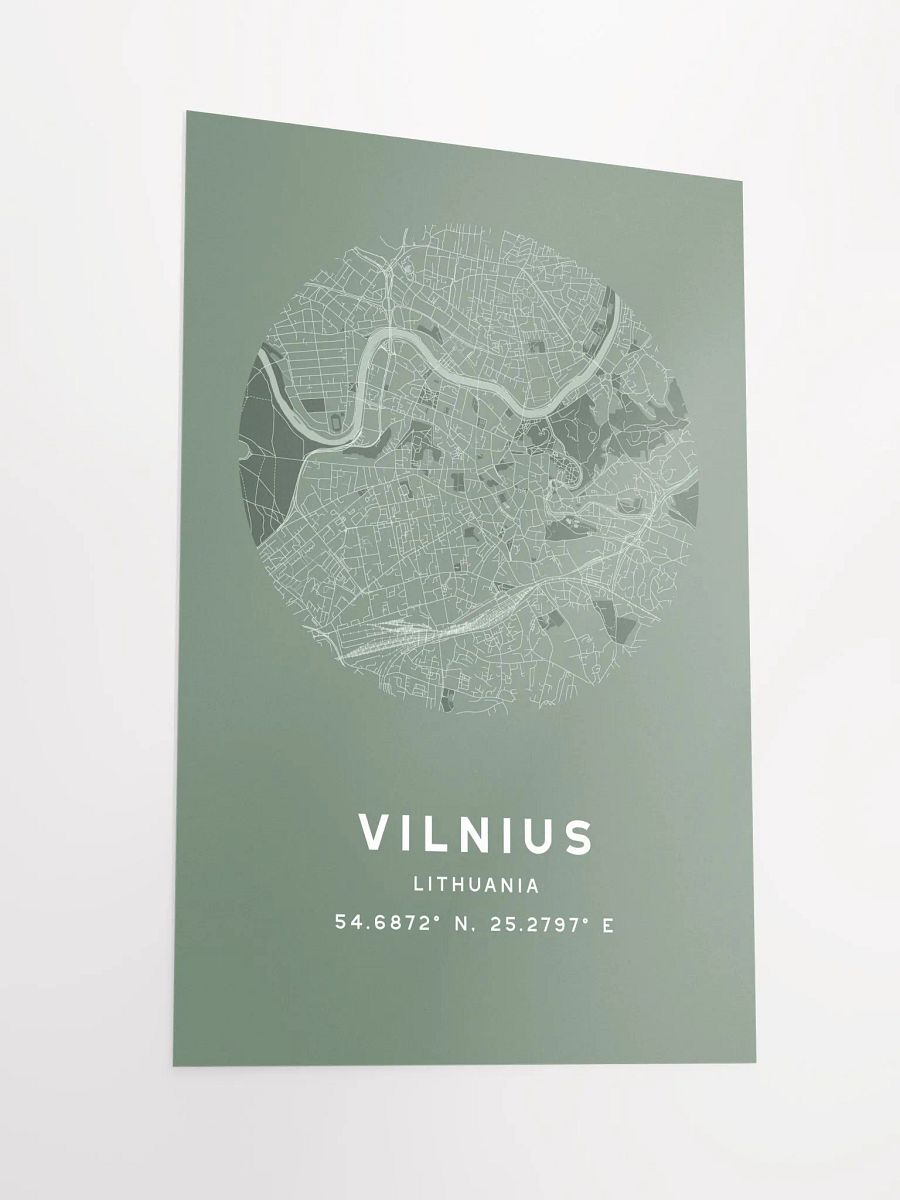 Vilnius Street Map Poster – Sage Green Minimalist Circular City Art product image (4)