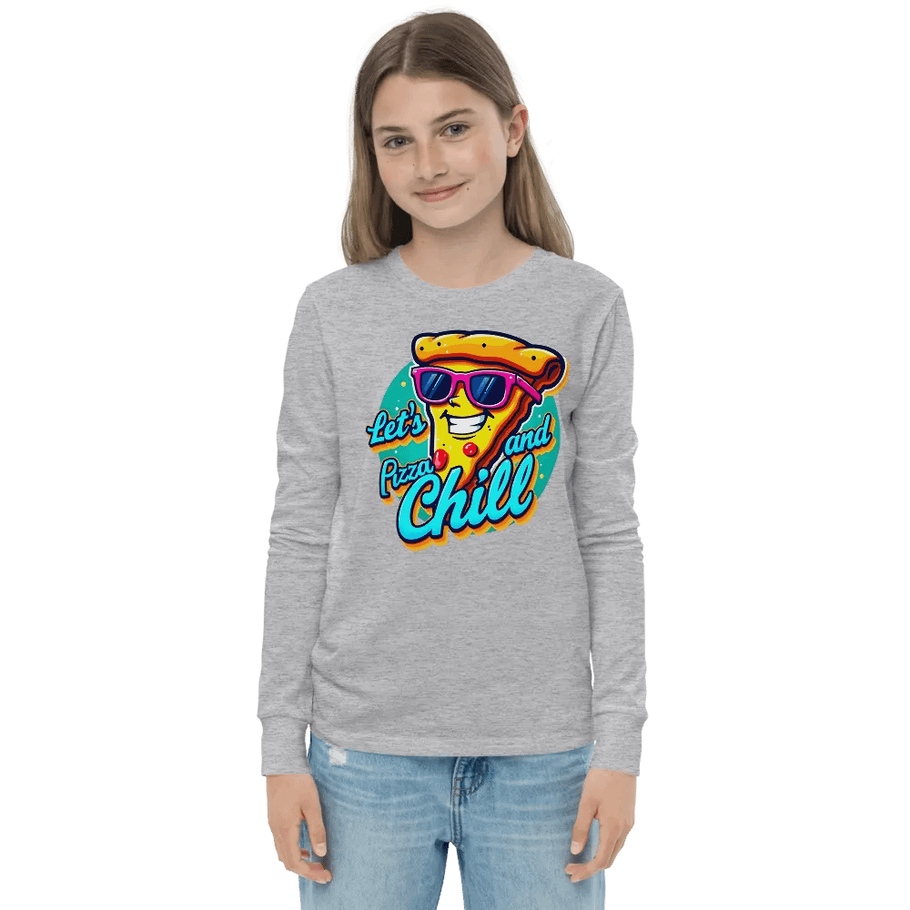 Pizza and Chill Youth Long Sleeve Tee Bella+Canvas (Kid's Unisex) product image (3)