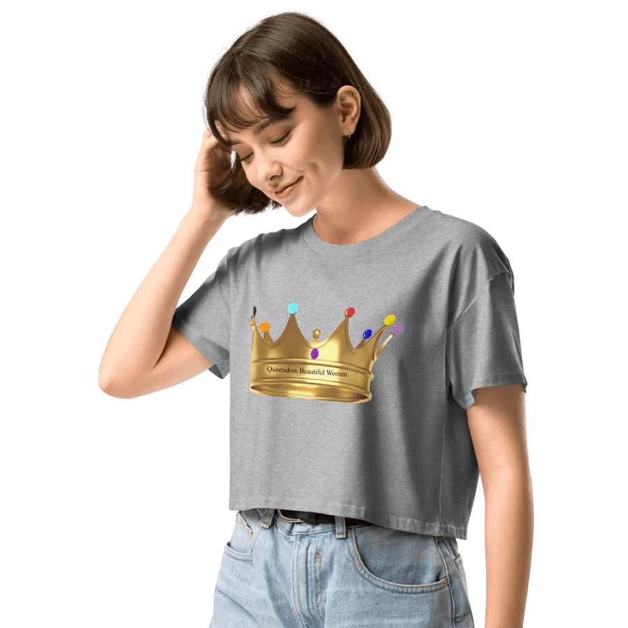 Queendom Beautiful Women Gemstone Crown Crop Tee/ Gray(TM) product image (3)