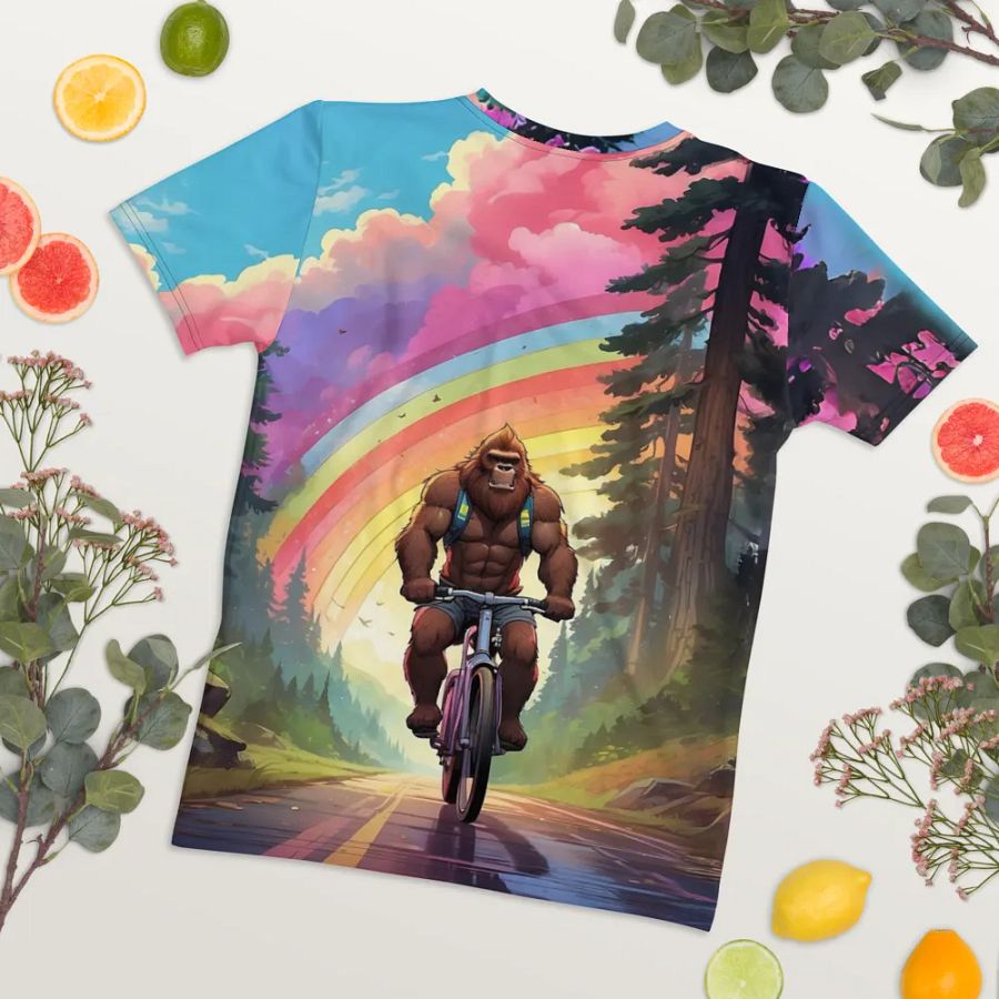 Bigfoot Riding a Bicycle All Over Print T-shirt product image (8)