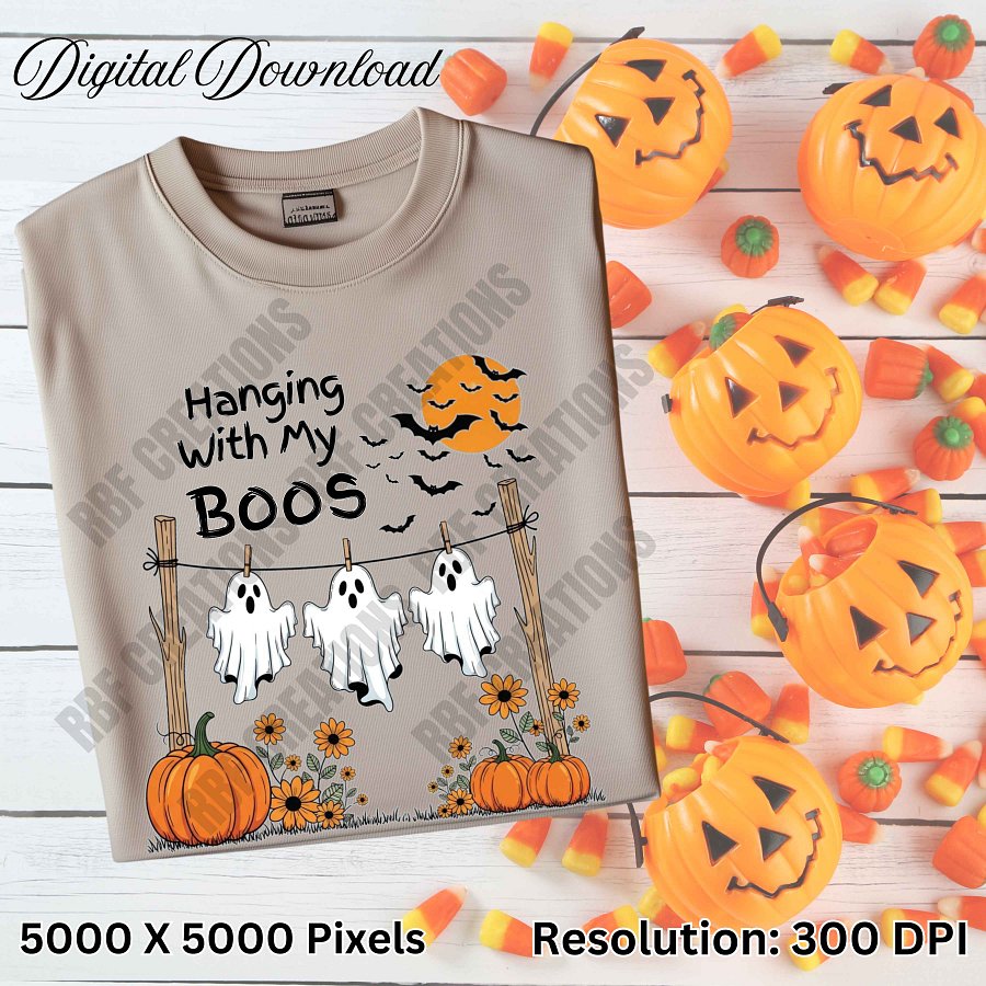 Hanging with My Boos PNG, Cute Halloween Ghosts Sublimation Design, Fall Digital Download, Funny Ghost Shirt Clipart, 300 DPI PNG File product image (2)