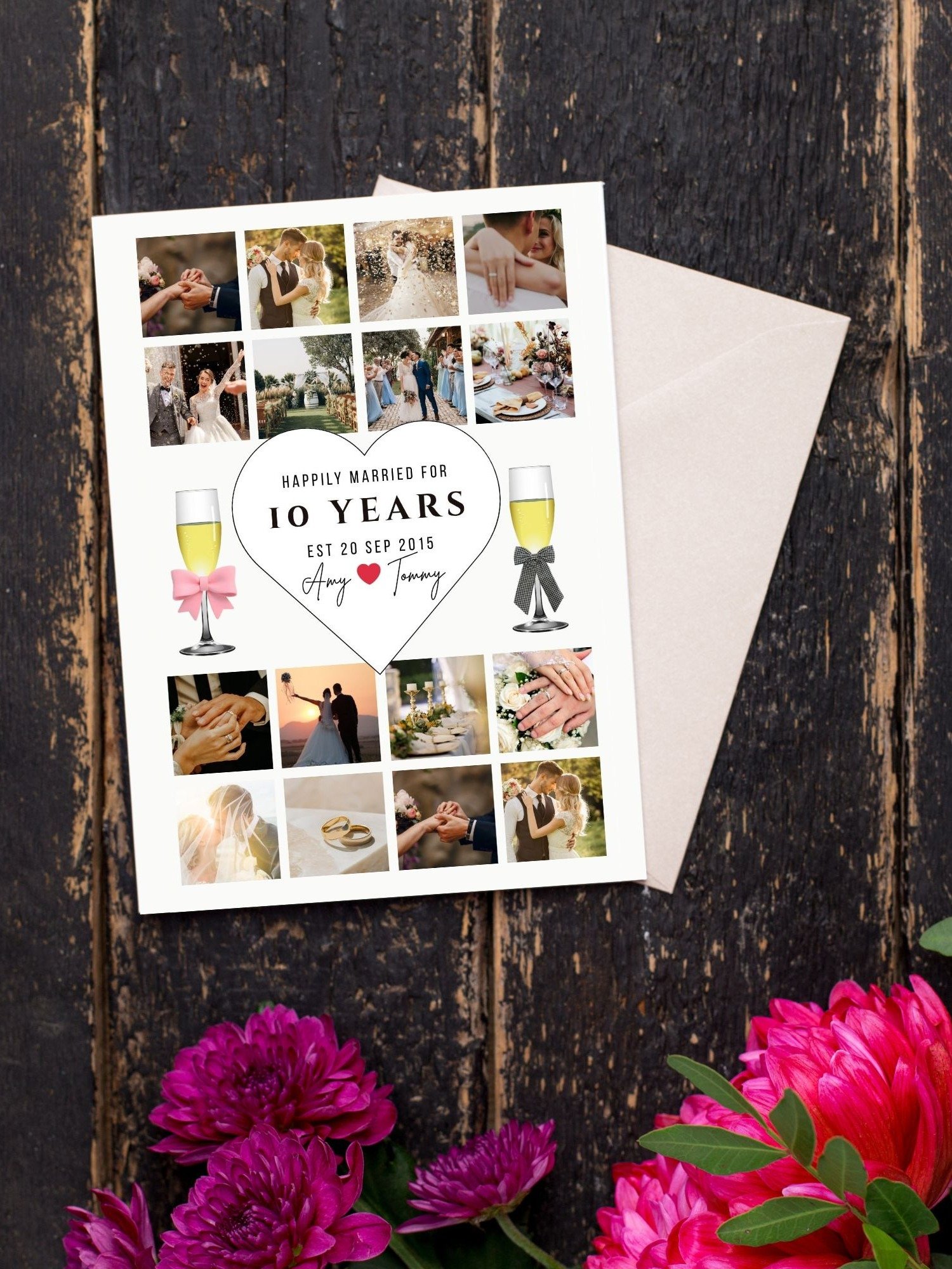 Champagne Glasses With Bow Anniversary Photo Card Template product image (3)