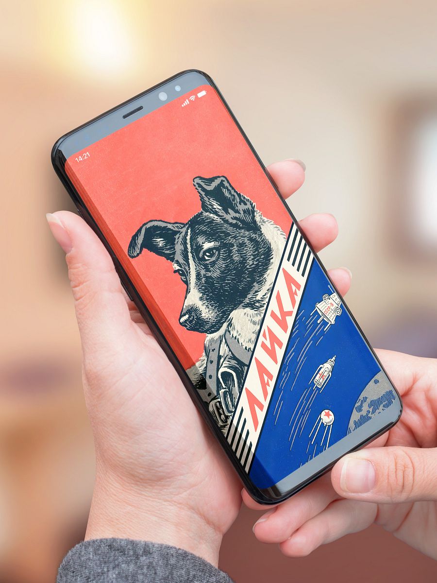 Phone Wallpaper: Laika, first space dog, USSR / Soviet vintage space poster — Instant digital download, mobile wallpaper, Laika wallpaper product image (7)