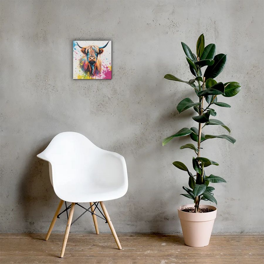 Multi Coloured Paint Splash Highland Cow Wall Art product image (6)
