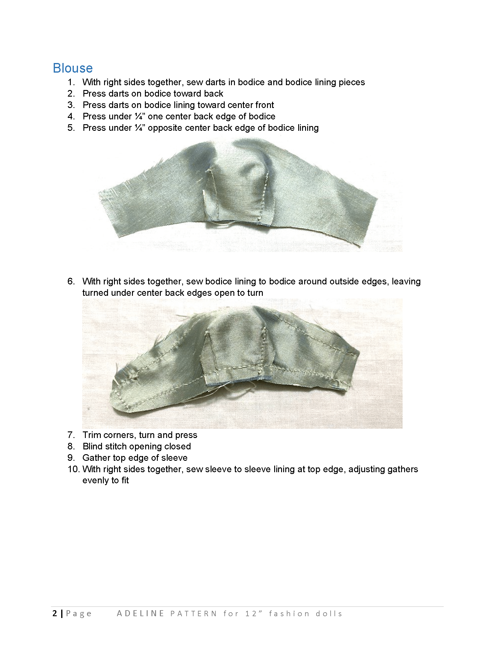 Adeline sewing pattern for 12" fashion dolls product image (3)