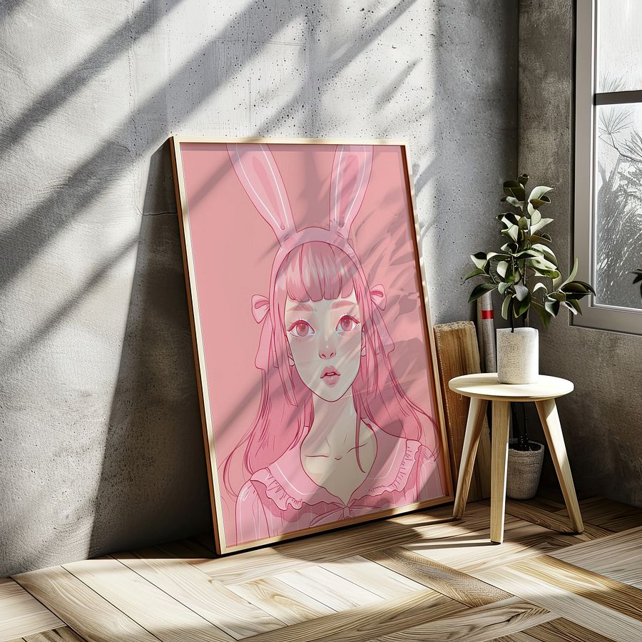Pink Rabbit Girl Coquette Art Print product image (21)