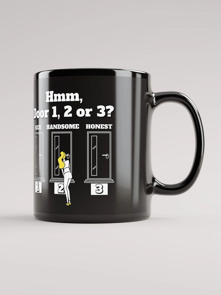Hmm, Door 1, 2, 3? Funny Humorous Black Mug product image (2)