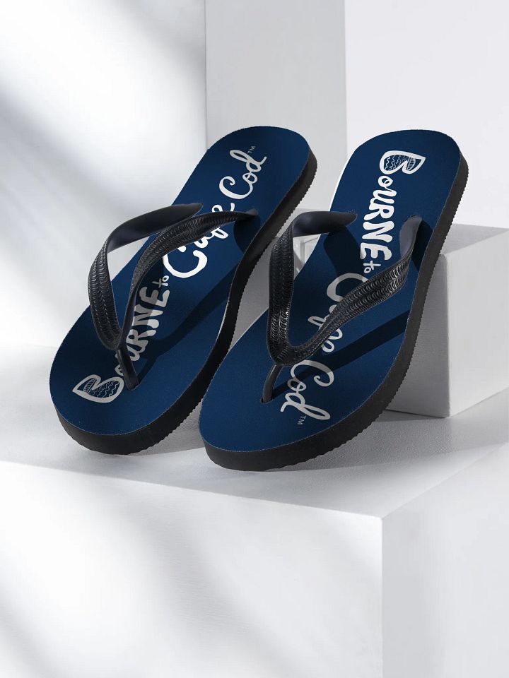 BOURNE to Flip Flop™ | Cape Cod Vibes for Your Soles | Horizontal Logo Sandals | White Logo on Navy product image (1)