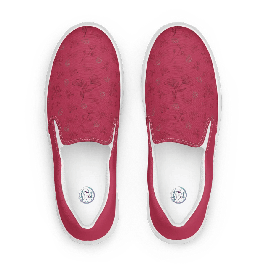 Gold Leaves and Chocolate Flowers on Magenta Women's Slip-On Canvas Shoes product image (4)