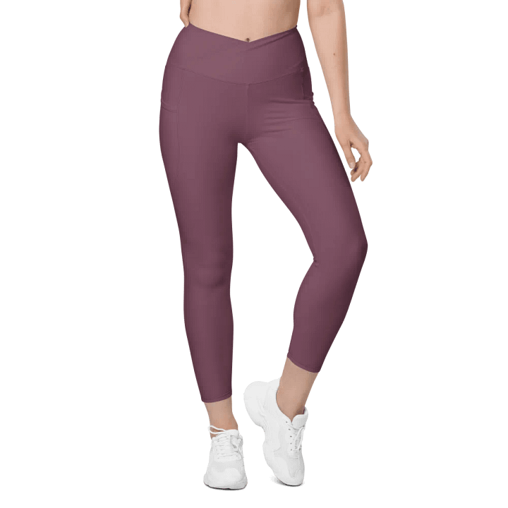 Plain Deep Purplish Red Soft Summer Women's High Waisted Premium Crossover Leggings with Pockets by Treasure Pie product image (2)