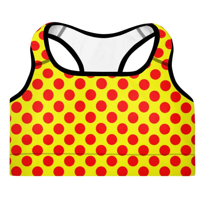 Red Polka Dots on Yellow Padded Sports Bra product image (5)