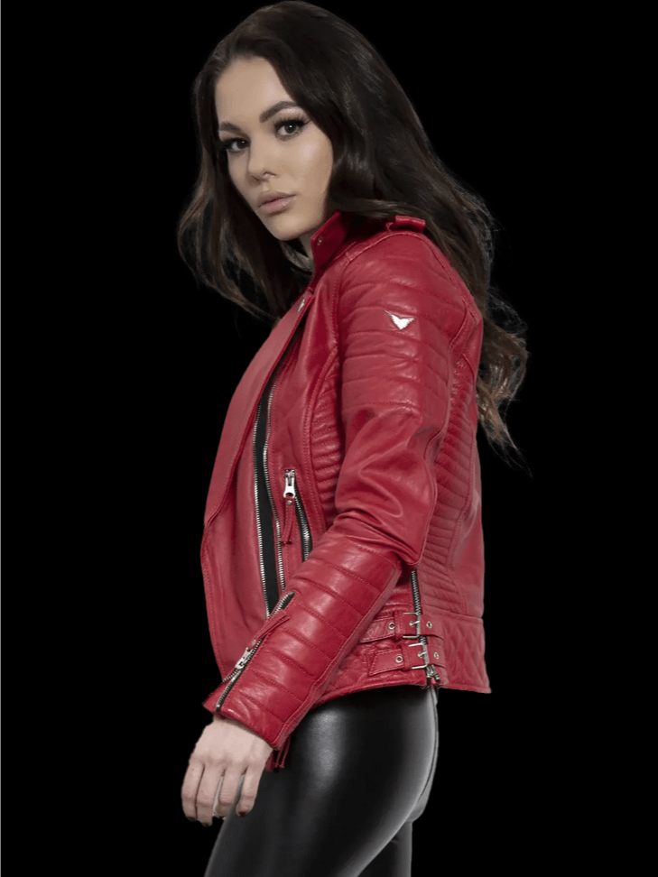 Ladies Quilted Red Leather Moto Jacket product image (4)