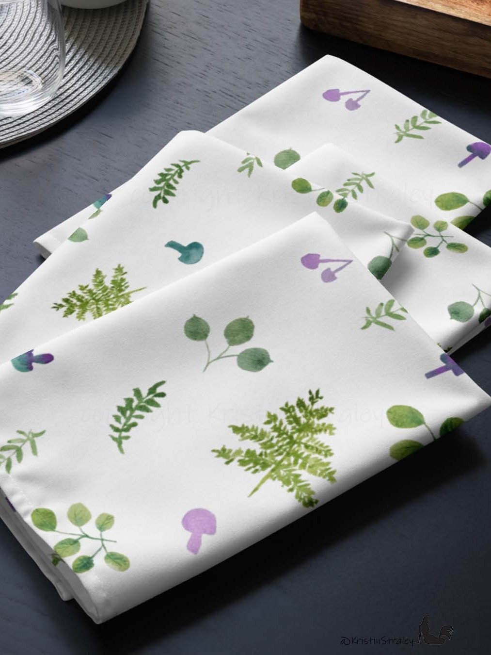 Woodland Ferns & Mushrooms on White Cloth Napkin Set of 4 product image (8)