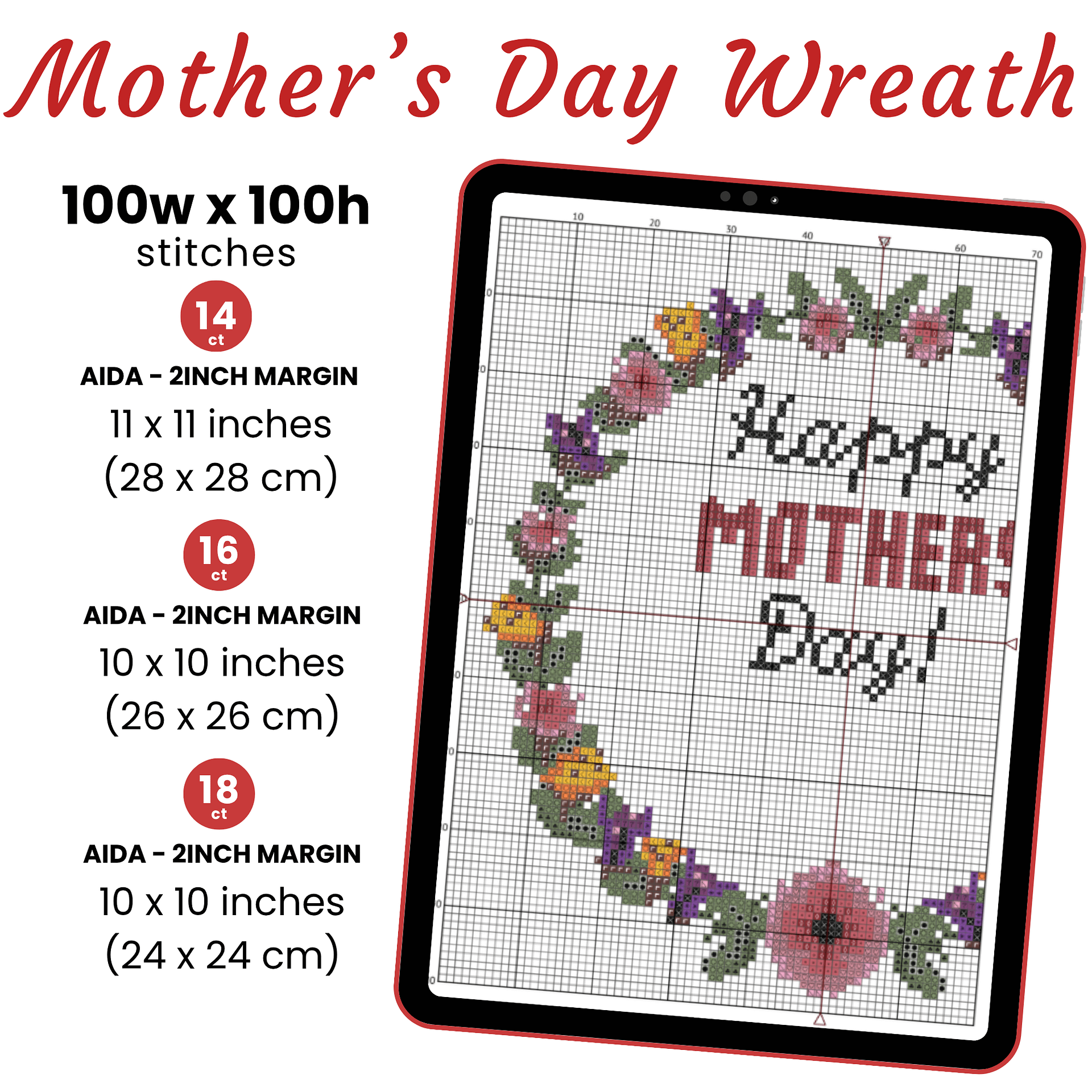 Personalized Happy Mothers Day Cross Stitch Pattern product image (2)