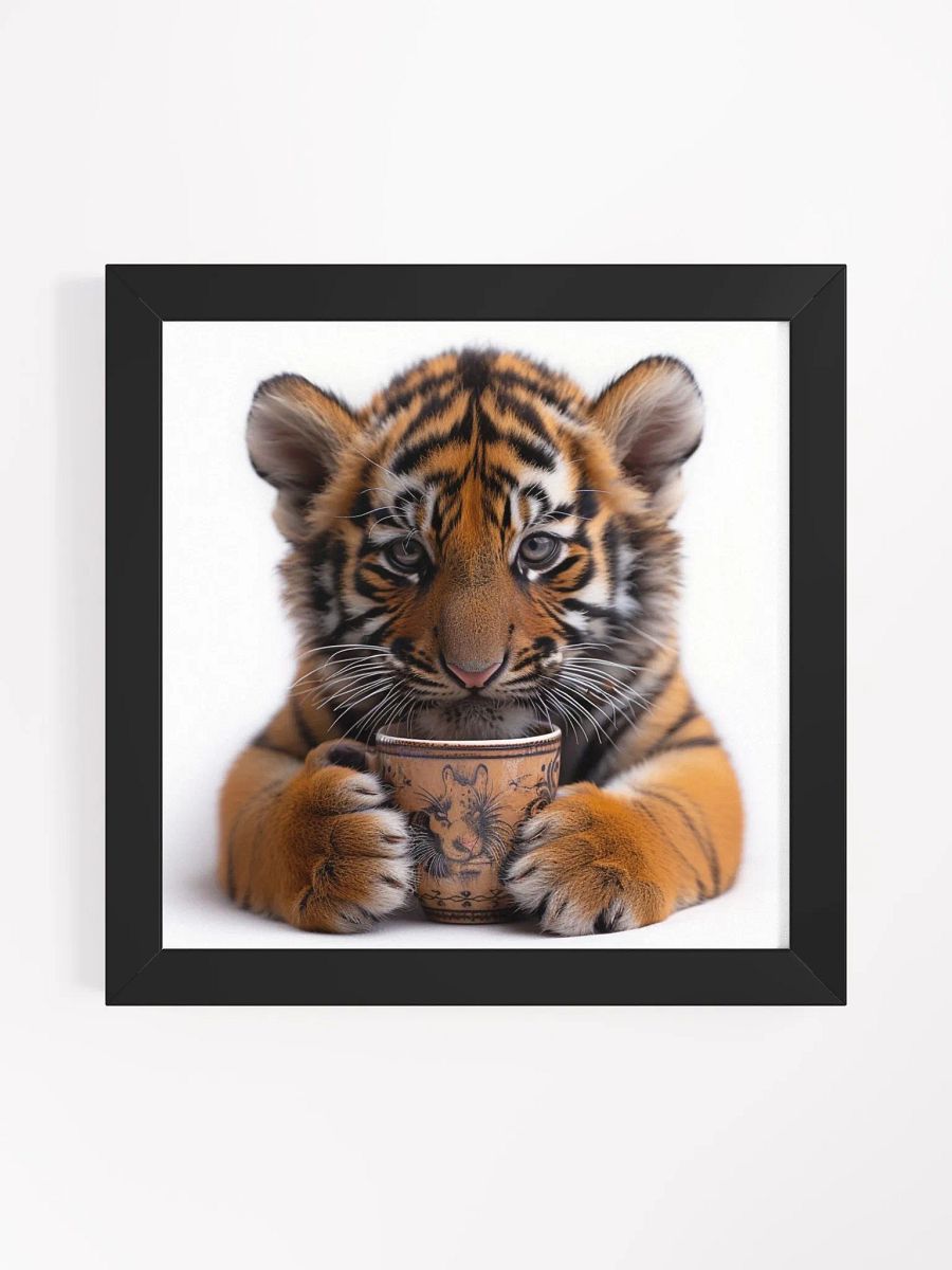 Coffee Lover Cute Tiger Cub Framed Wall Art product image (13)